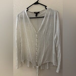 Forever 21 White Striped Button-Down Blouse